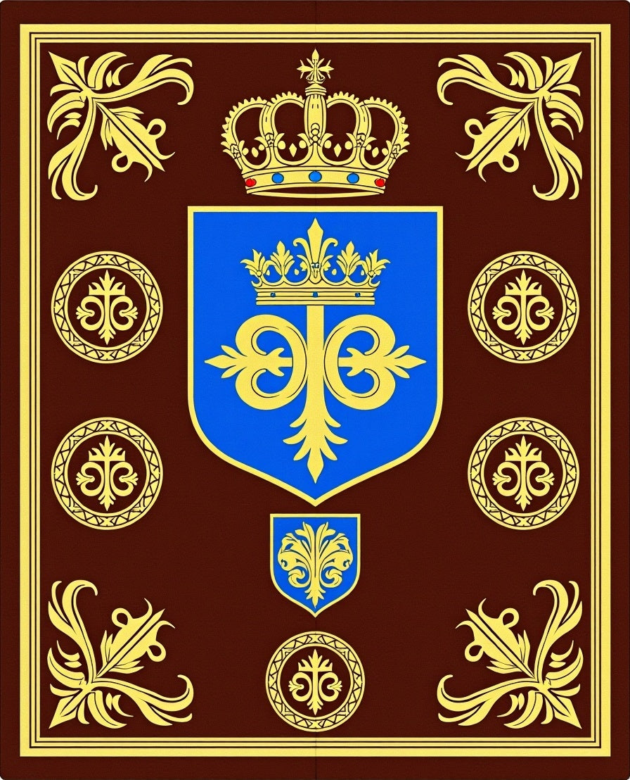 Royal Blue Gold Crest Crown Ornament Rug