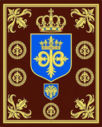 Royal Blue Gold Crest Crown Ornament Rug