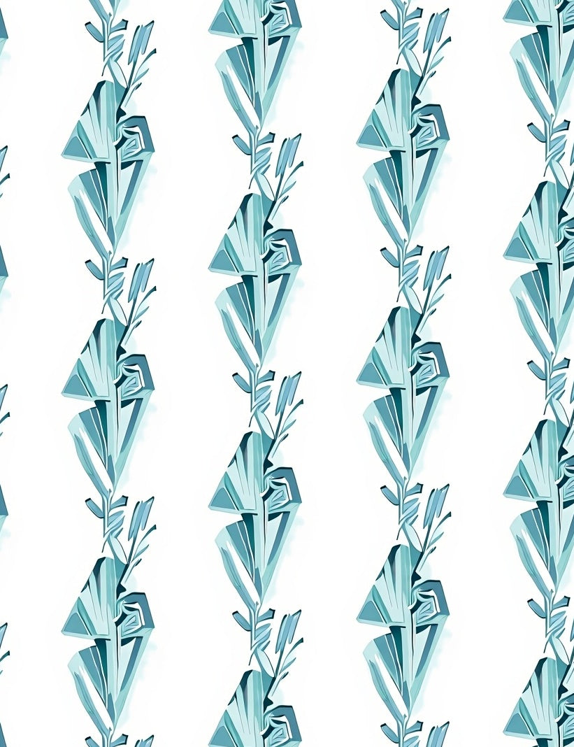 Teal Crystal Leaf Vertical Stripe Rug