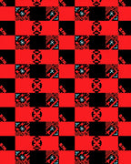 Bold Red Geometric Digital Grid Rug