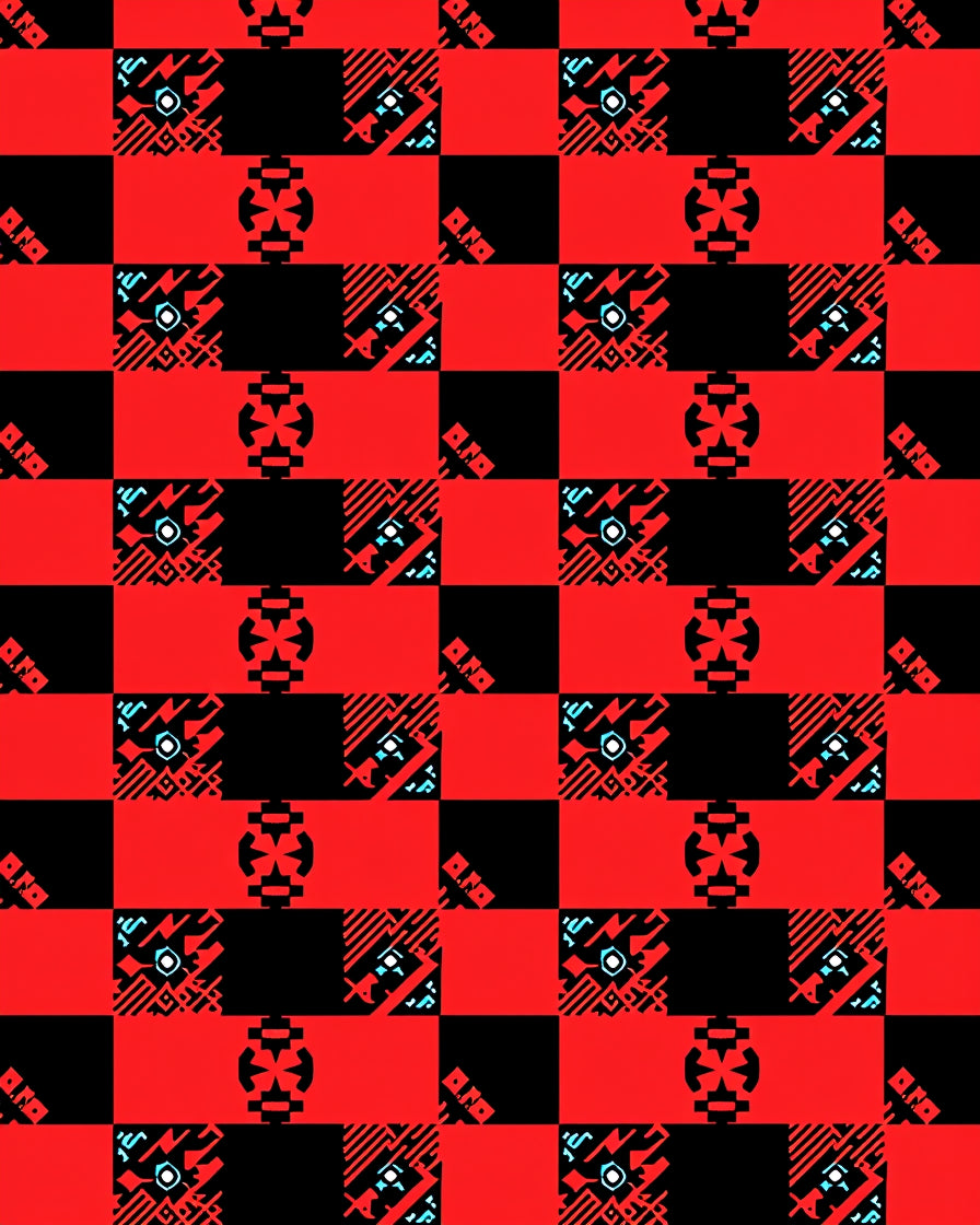 Bold Red Geometric Digital Grid Rug