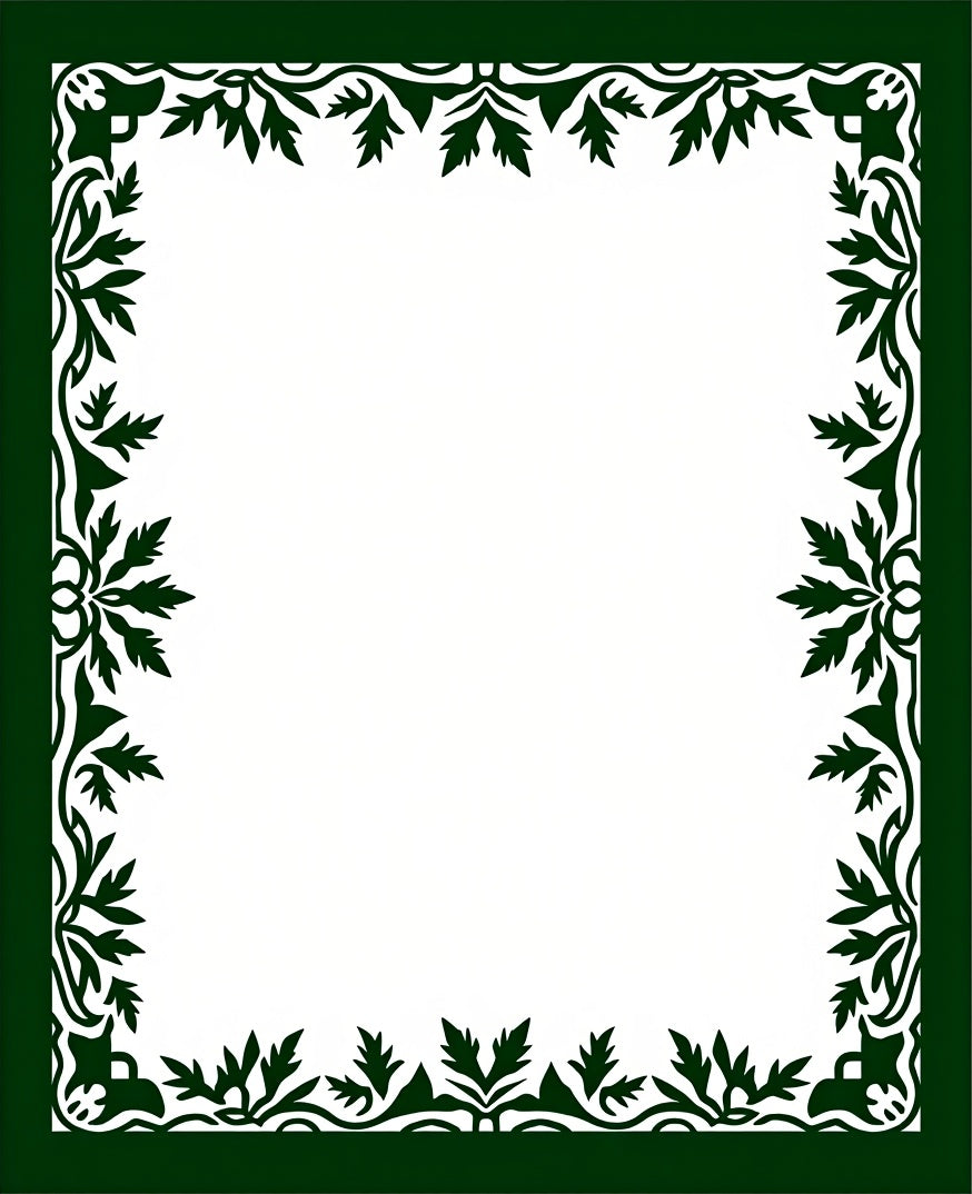Dark Green Leafy Border Accents Rug