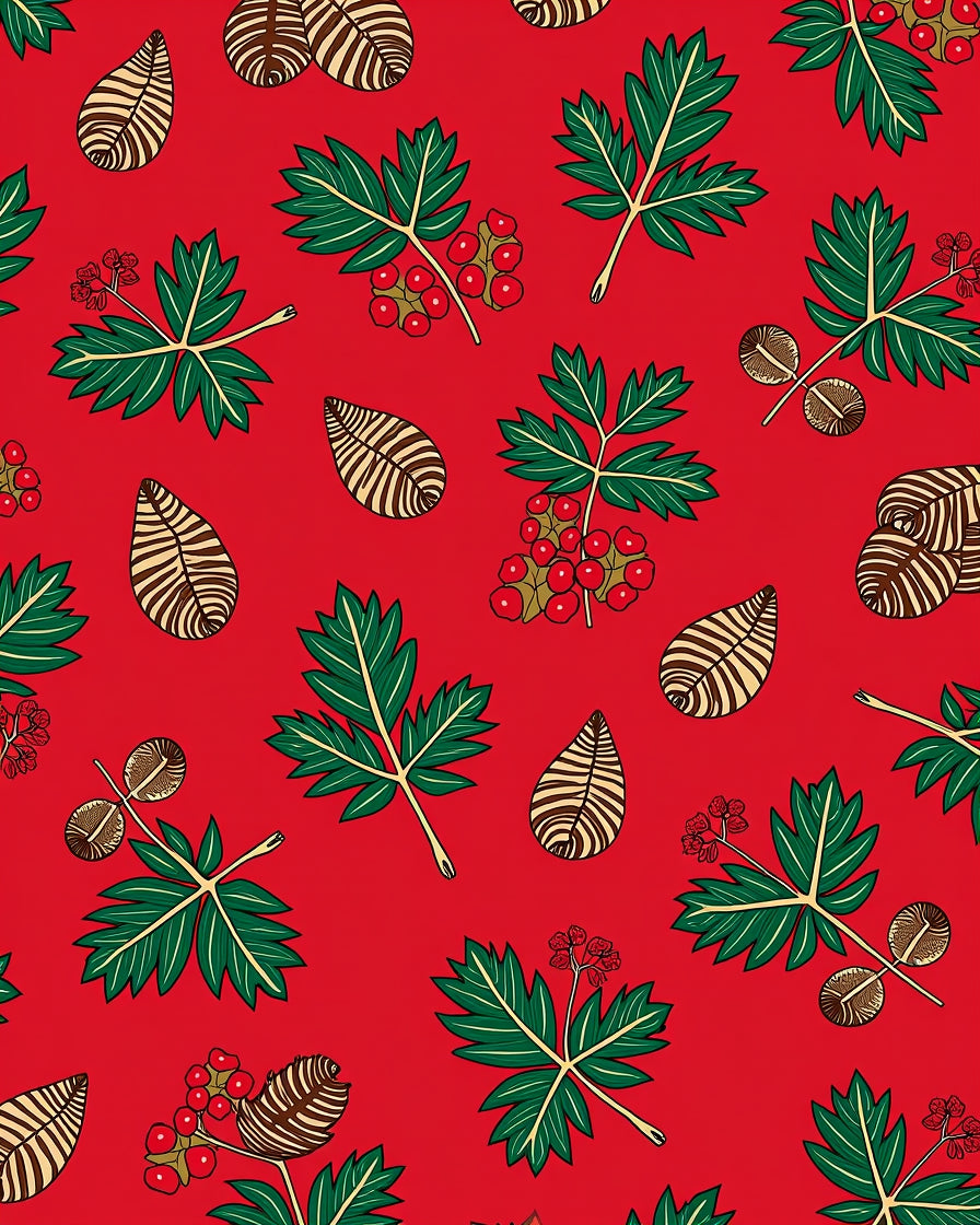 Festive Red Green Berry Leaf Arrangement Rug