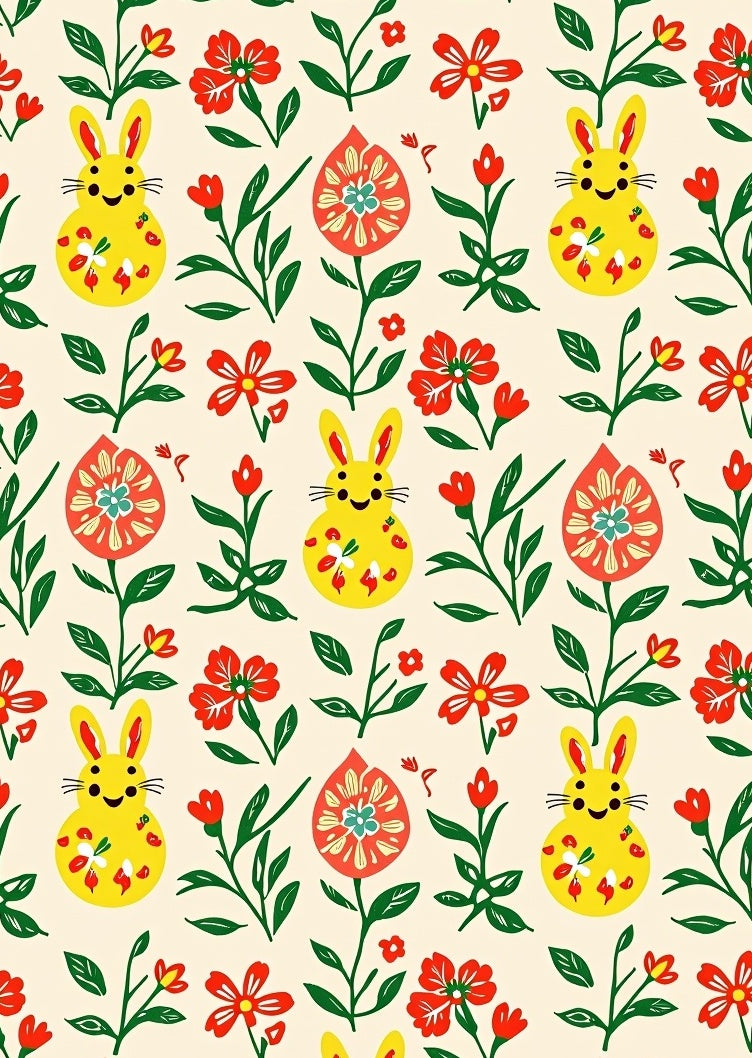 Yellow Bunny Red Floral Garden Rug