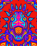 Vivid Red Psychedelic Abstract Face Rug