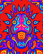 Vivid Red Psychedelic Abstract Face Rug