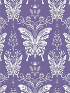 Lavender White Butterfly Floral Scroll Rug
