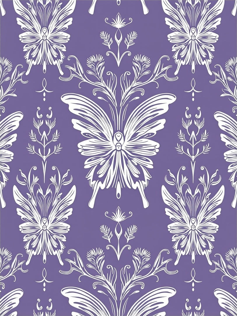 Lavender White Butterfly Floral Scroll Rug