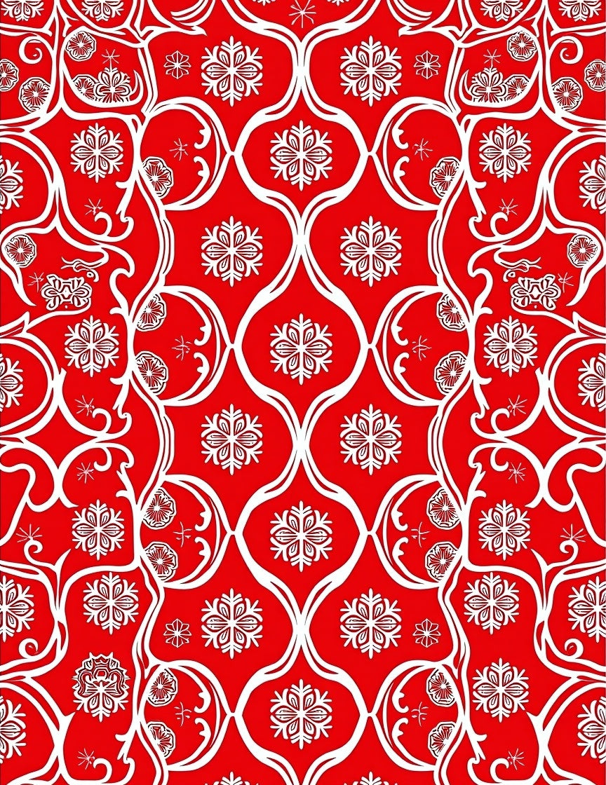 Crimson White Intricate Floral Harmony Rug