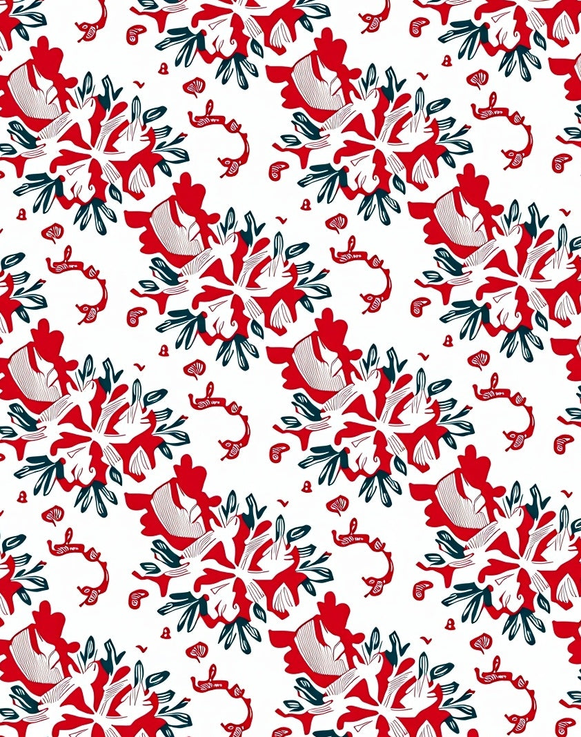 Bold Red White Floral Swirl Arrangement Rug