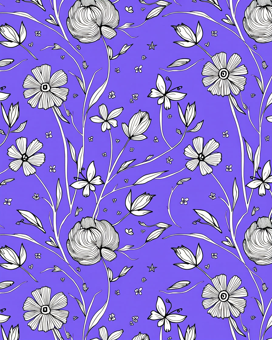 Purple Meadow Floral Outline Rug