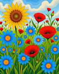 Sunny Sunflower Poppy Meadow Field Rug
