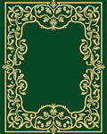 Ornate Golden Leaf Scroll Border Emerald Rug