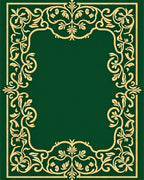 Ornate Golden Leaf Scroll Border Emerald Rug