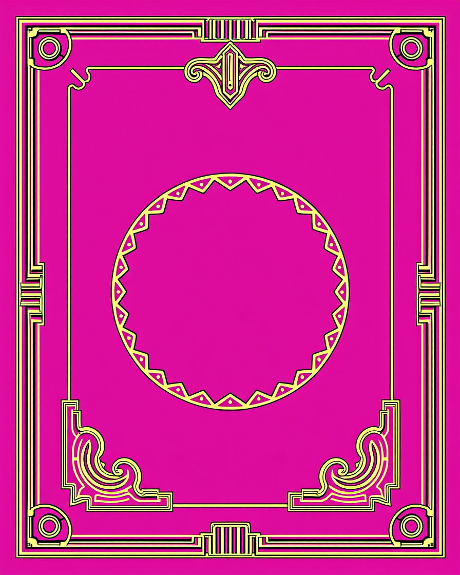 Bold Magenta Golden Geometric Frame Rug