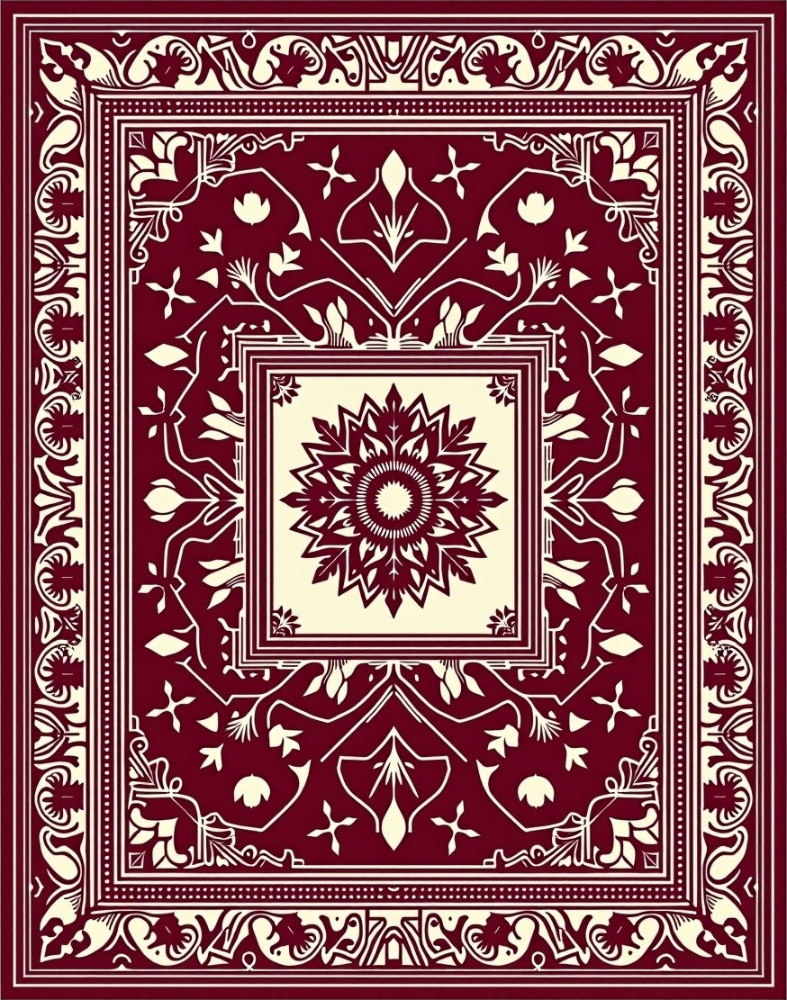 Crimson and Cream Medallion Border Rug