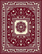 Crimson and Cream Medallion Border Rug