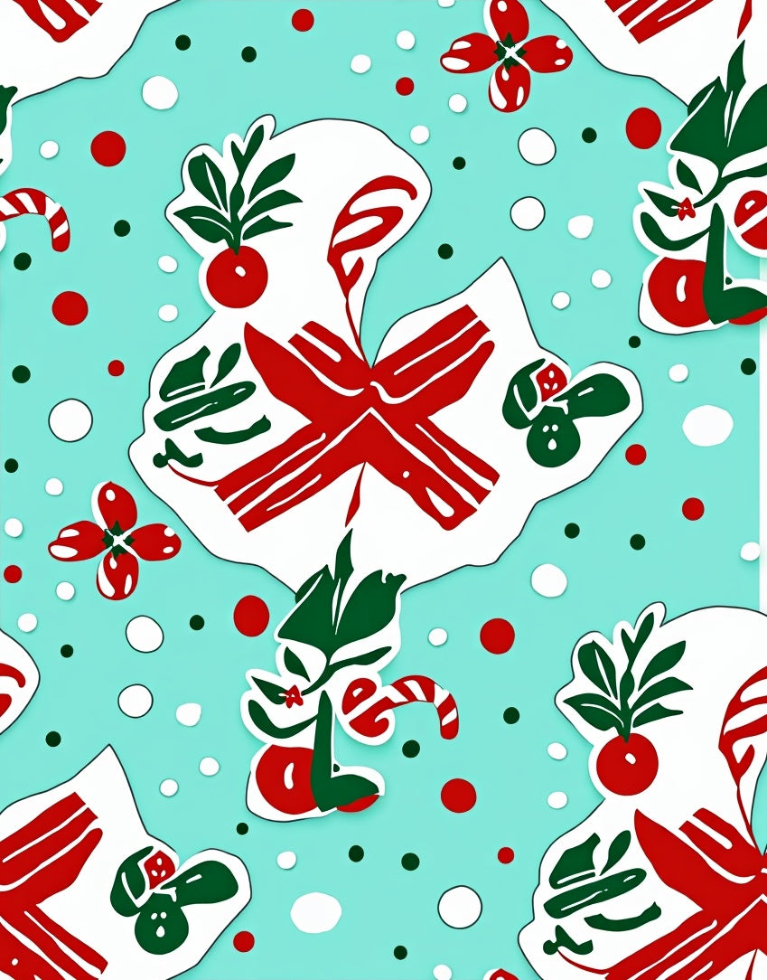 Aqua Red Green Christmas Paper Dolls Rug