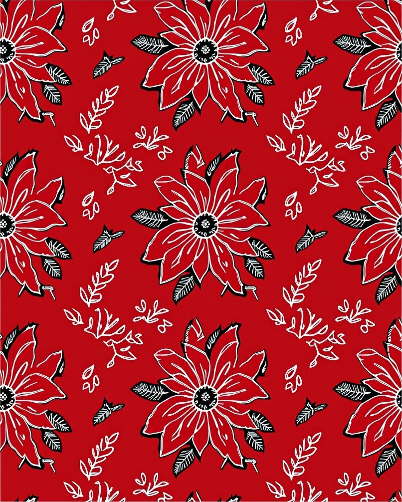 Bold Red White Floral Foliage Rug