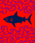 Bold Blue Shark Crimson Waves Rug