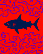 Bold Blue Shark Crimson Waves Rug