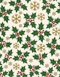 Festive Holly Berry Gold Snowflake Rug