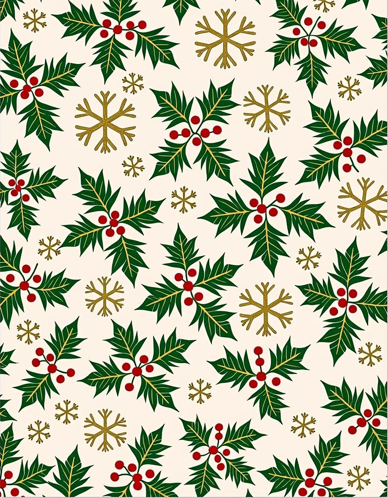 Festive Holly Berry Gold Snowflake Rug