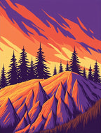 Sunset Peaks Forest Illustration Rug