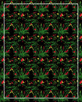 Vibrant Green Red Foliage Black Rug