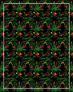 Vibrant Green Red Foliage Black Rug