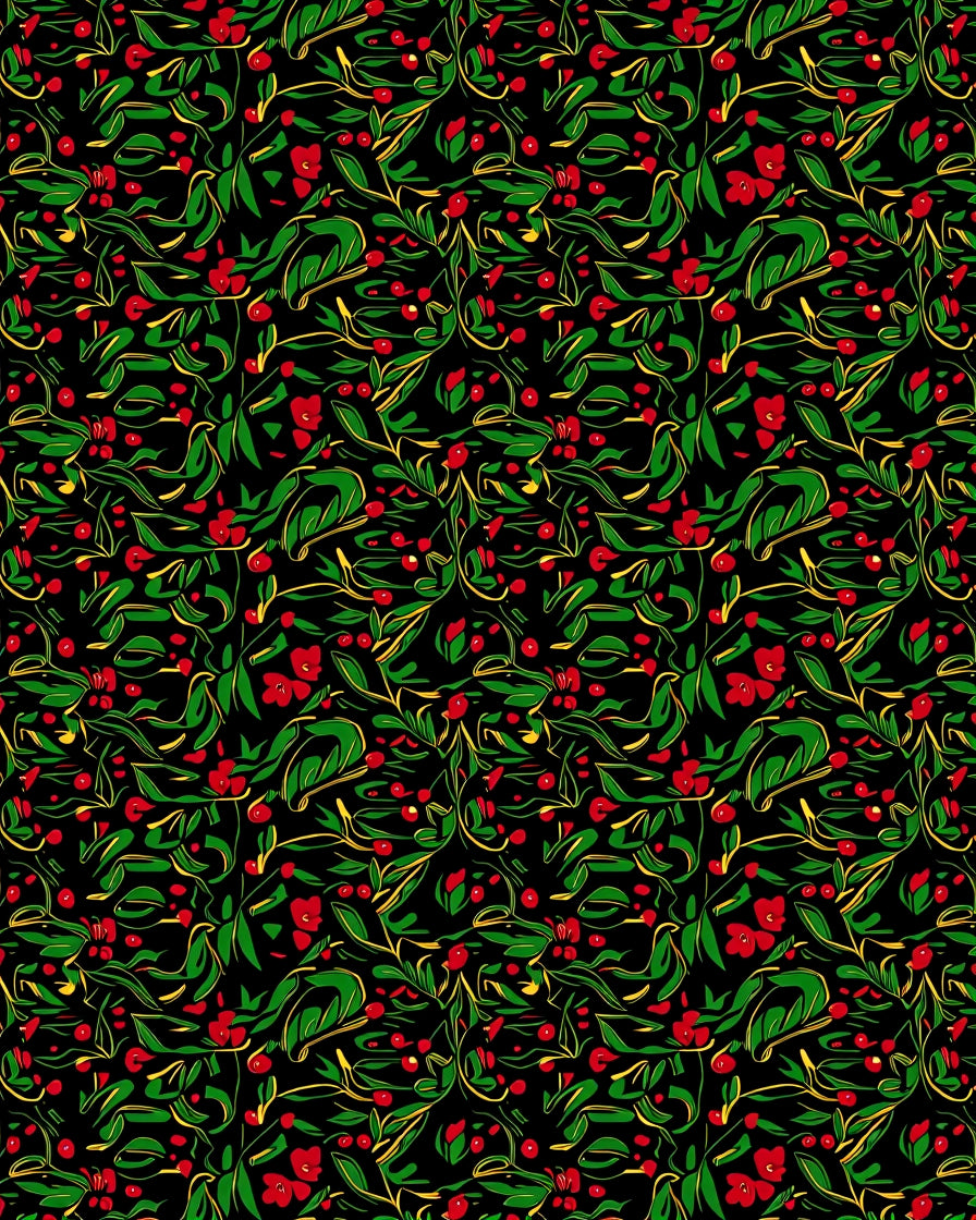 Vibrant Red Berry Leaf Swirl Rug