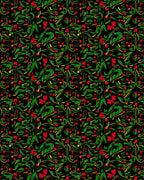 Vibrant Red Berry Leaf Swirl Rug