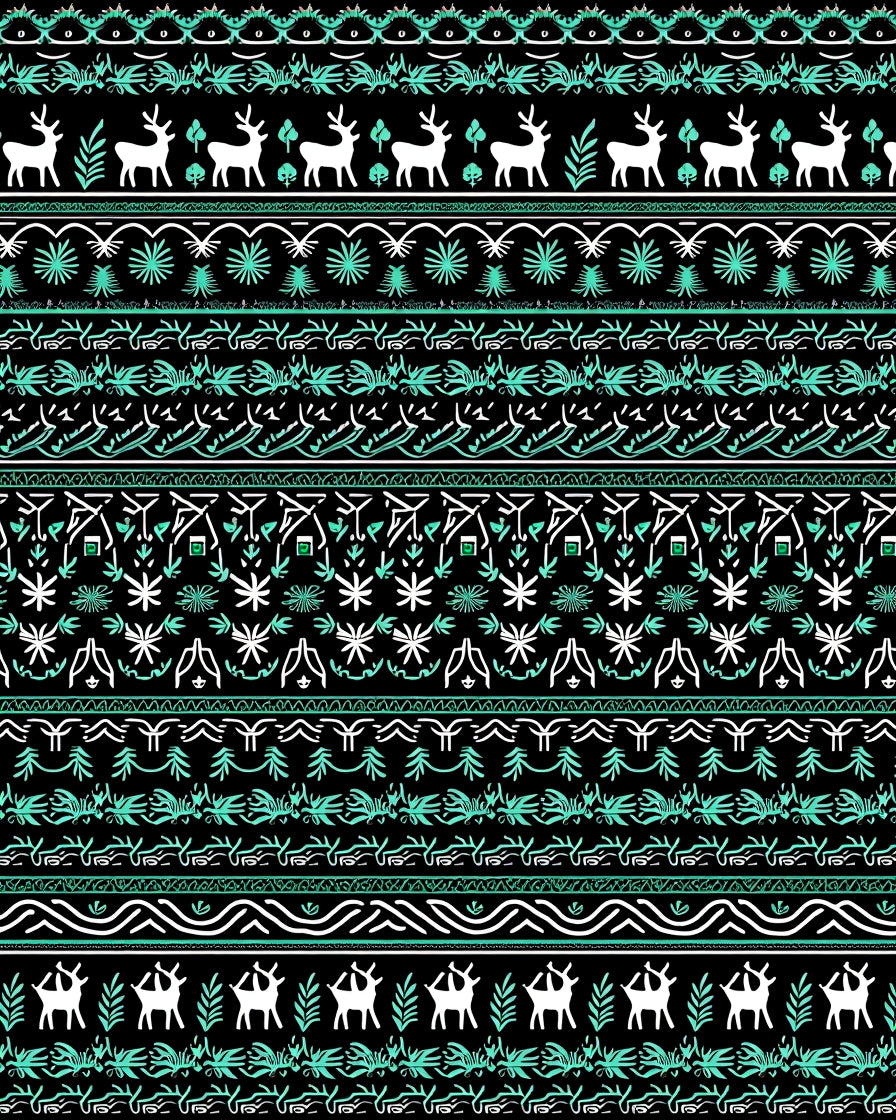 Black White Teal Reindeer Forest Stripe Rug