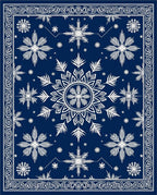 Deep Blue White Snowflake Mandala Rug