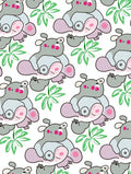 Cute Gray Hippo Tropical Leaves Rug