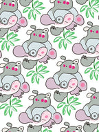 Cute Gray Hippo Tropical Leaves Rug