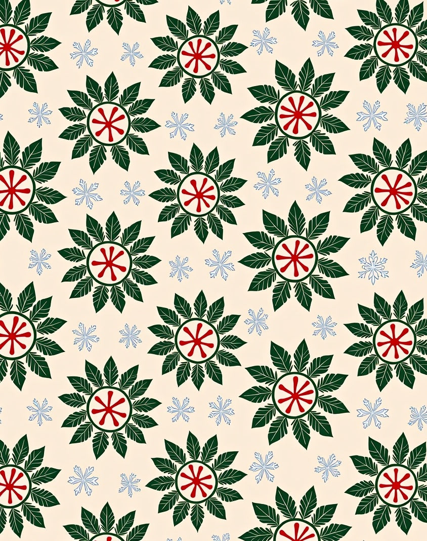 Crimson Red Starburst Leaf Wreath Rug