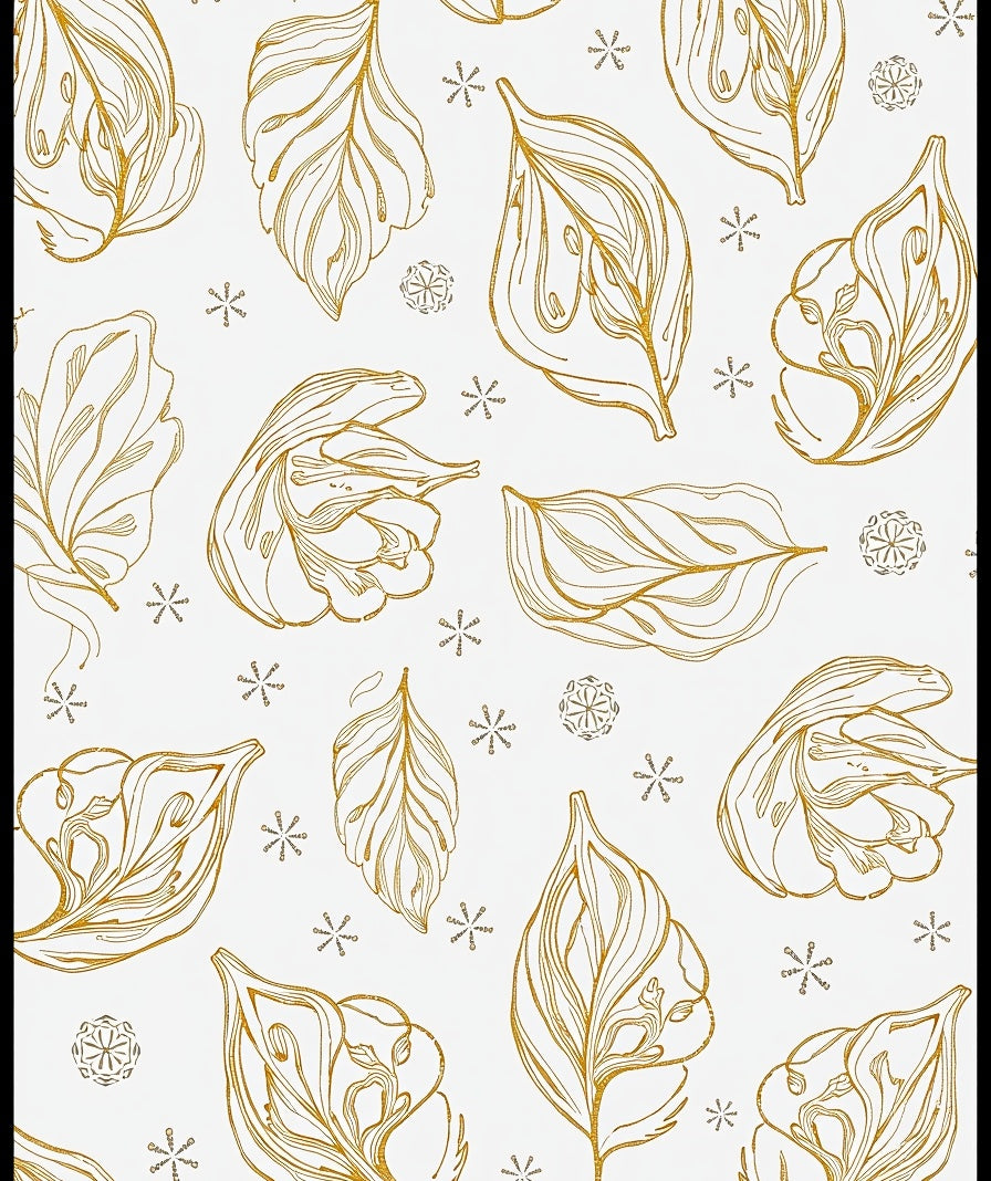 Golden Leafy Outline White Background Rug