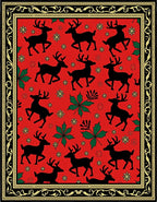 Red Black Reindeer Holly Scatter Rug