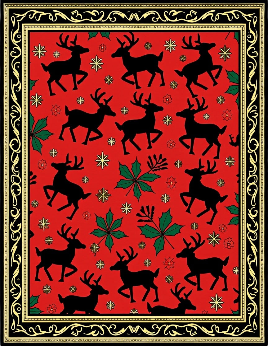 Red Black Reindeer Holly Scatter Rug