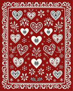 Crimson White Heart Folk Art Rug