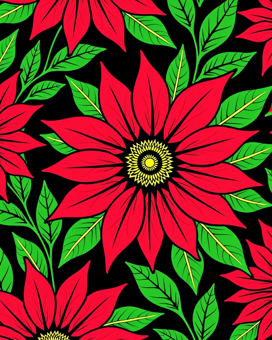 Bold Red Poinsettia Floral Bloom Rug