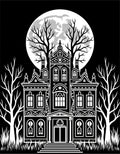 Spooky Haunted Mansion Full Moon Trees Rug