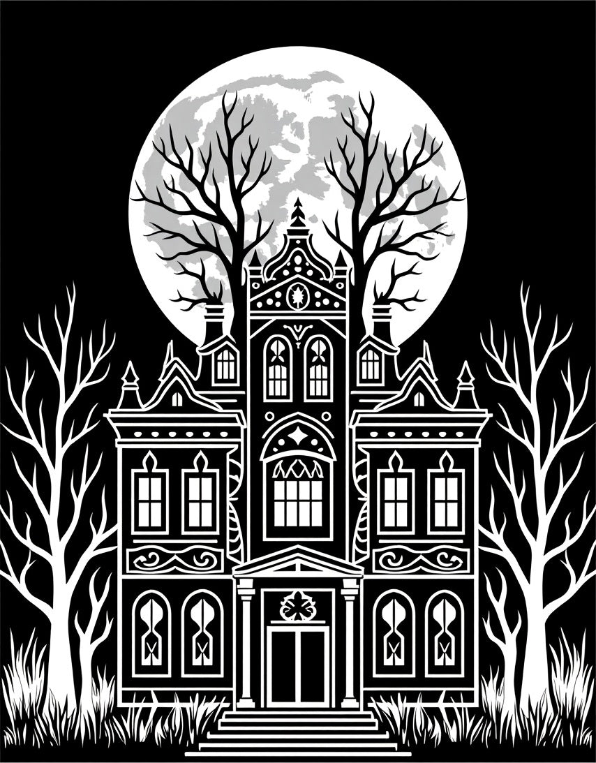 Spooky Haunted Mansion Full Moon Trees Rug