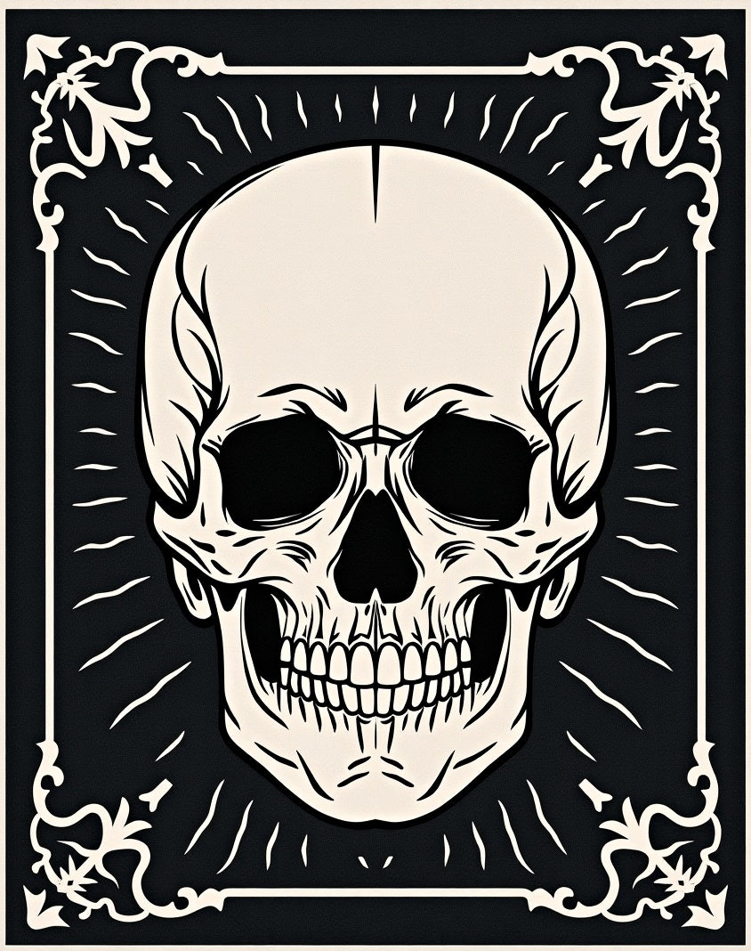 Dark Ivory Skull Ornate Frame Rug