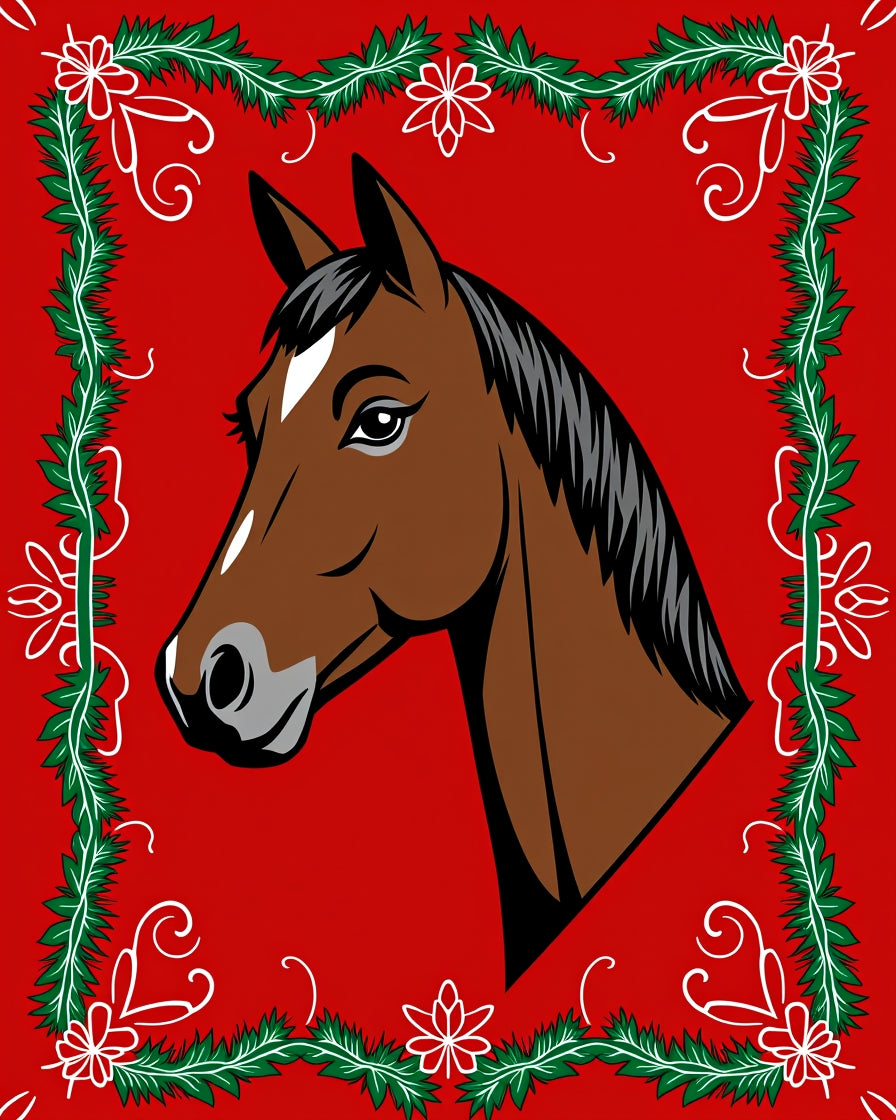 Brown Horse With Green Wreath Border Rug