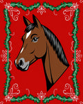 Brown Horse With Green Wreath Border Rug