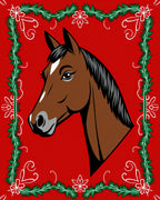 Brown Horse With Green Wreath Border Rug