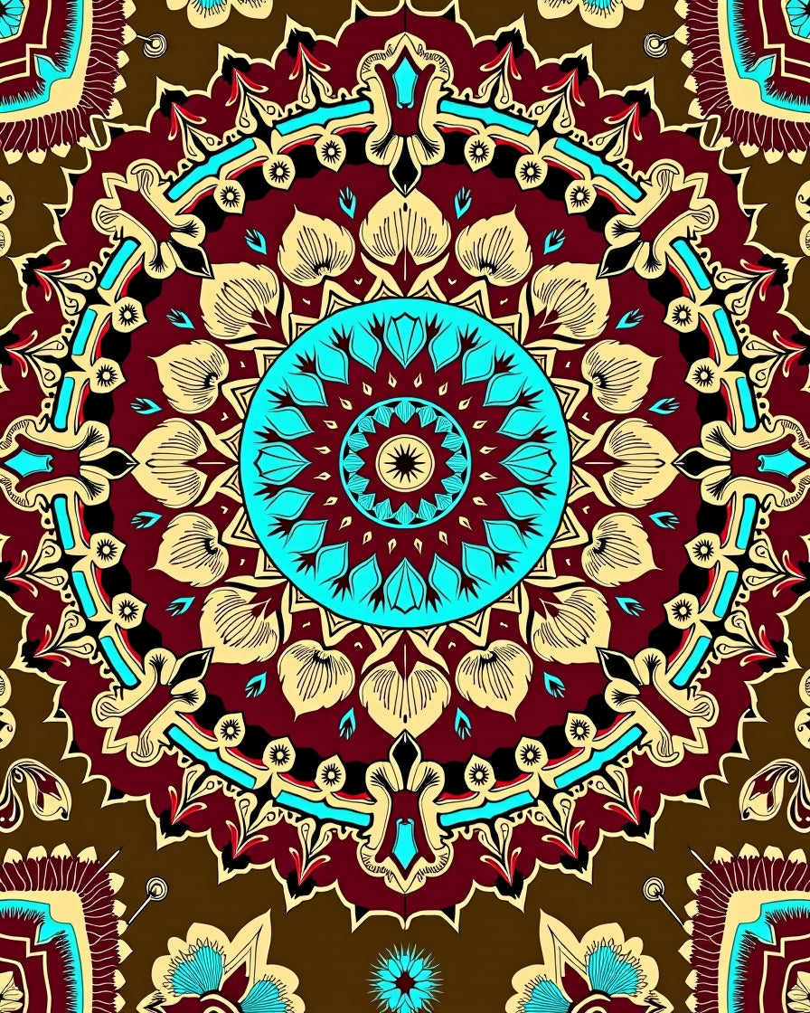 Crimson Brown Teal Medallion Radiance Rug