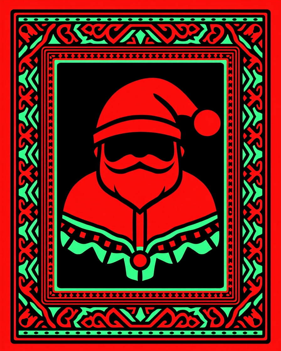 Bold Red Santa Graphic Border Rug